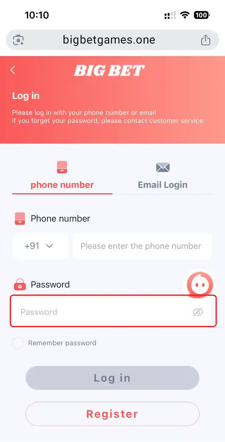 Big Bet Games Login Step 3