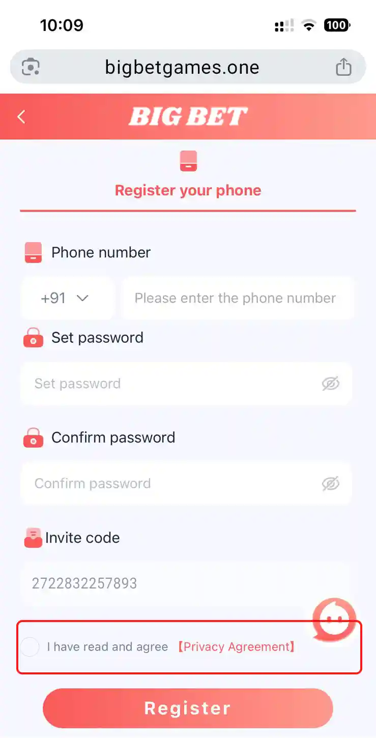 Big Bet Games Registration Step 6